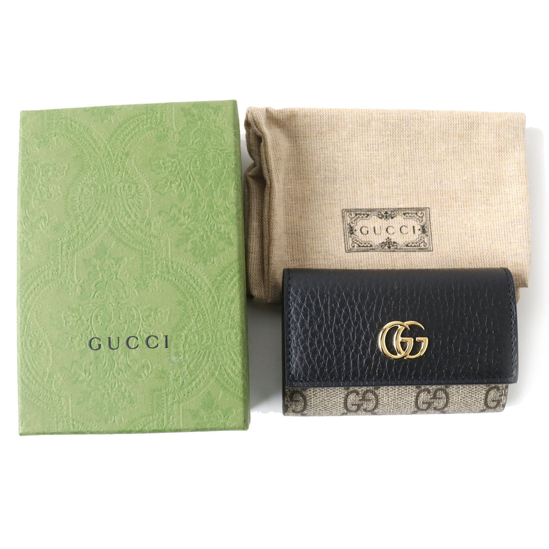 GUCCI Key case Key holder  456118 Part: Leather Black x beige Women(Unisex) Used Authentic