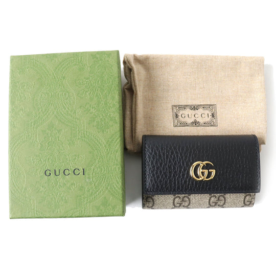 GUCCI Key case Key holder  456118 Part: Leather Black x beige Women(Unisex) Used Authentic
