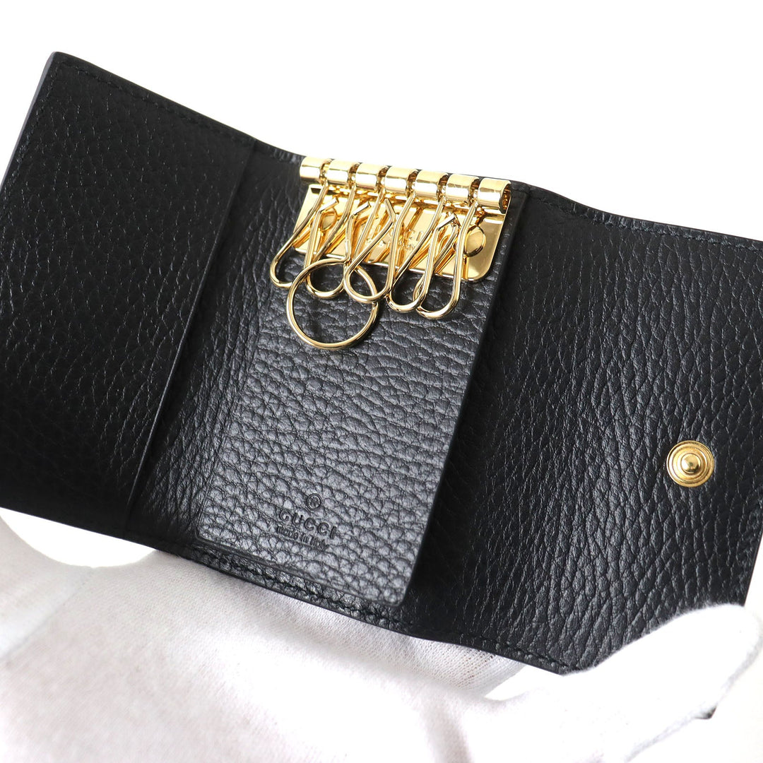 GUCCI Key case Key holder  456118 Part: Leather Black x beige Women(Unisex) Used Authentic