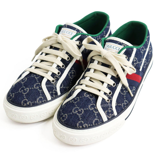 GUCCI Low cut sneakers 606111 GG jacquard denim multicolor Gucci Tennis 1977 mens 7+ Used Authentic