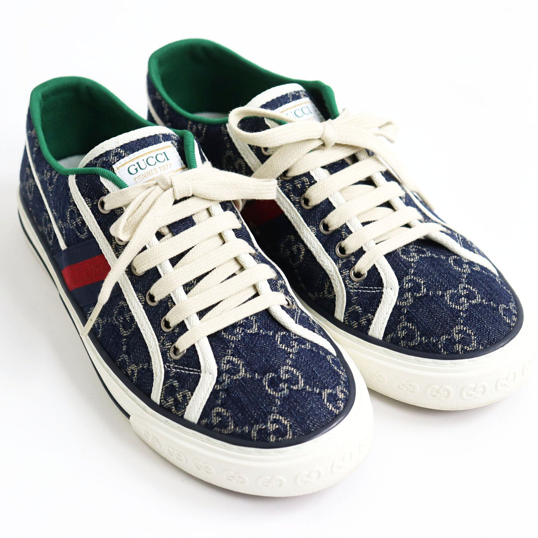 GUCCI Low cut sneakers 606111 GG jacquard denim multicolor Gucci Tennis 1977 mens 7+ Used Authentic