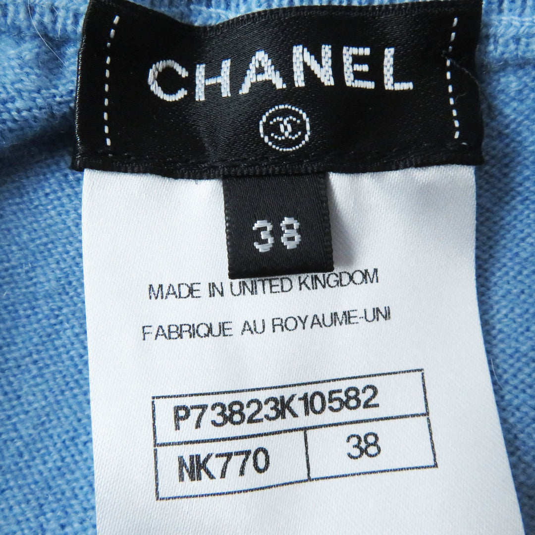 CHANEL setup P73869 P73823 Outer: 100% cashmere, part: 99% cashmere, part: 1% polyurethane light blue multi Women (Top)36, (Bottom)38 Used Authentic
