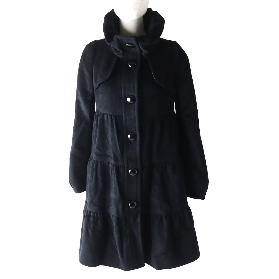BURBERRY BLUE LABEL coat Outer material: 50% wool, Outer material: 30% rayon, Outer material: 20% angora, Lining (body): Cupra polyester Lining (sleeve): Polyester black Women 38 Used Authentic