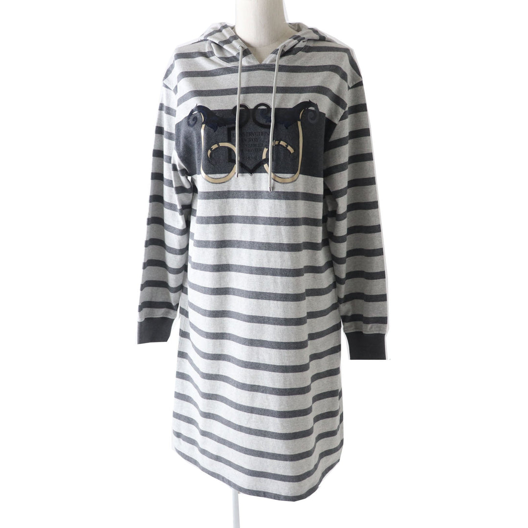 HERMES one piece Outer: 100% cotton, Rib: 82% cotton, 16% nylon, 2% polyurethane Gray Border Pattern L'Instruction du Roy Women 34 Used Authentic