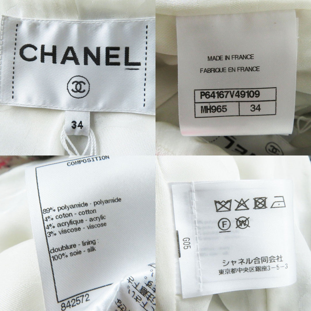 CHANEL overalls 20S P64167 Outer material: 89% nylon, Outer material: 4% cotton, Outer material: 4% acrylic, Outer material: 3% rayon, Lining: , Slit thread specification Lining: 100% silk White Black Pink Orange Women 34 Used Authentic