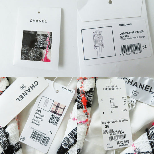 CHANEL overalls 20S P64167 Outer material: 89% nylon, Outer material: 4% cotton, Outer material: 4% acrylic, Outer material: 3% rayon, Lining: , Slit thread specification Lining: 100% silk White Black Pink Orange Women 34 Used Authentic