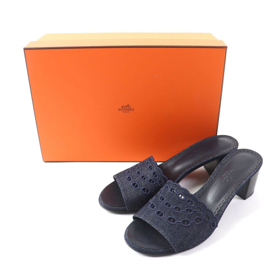 HERMES Sandals Main: Denim Indigo Gladys 45 Women 38 Used Authentic