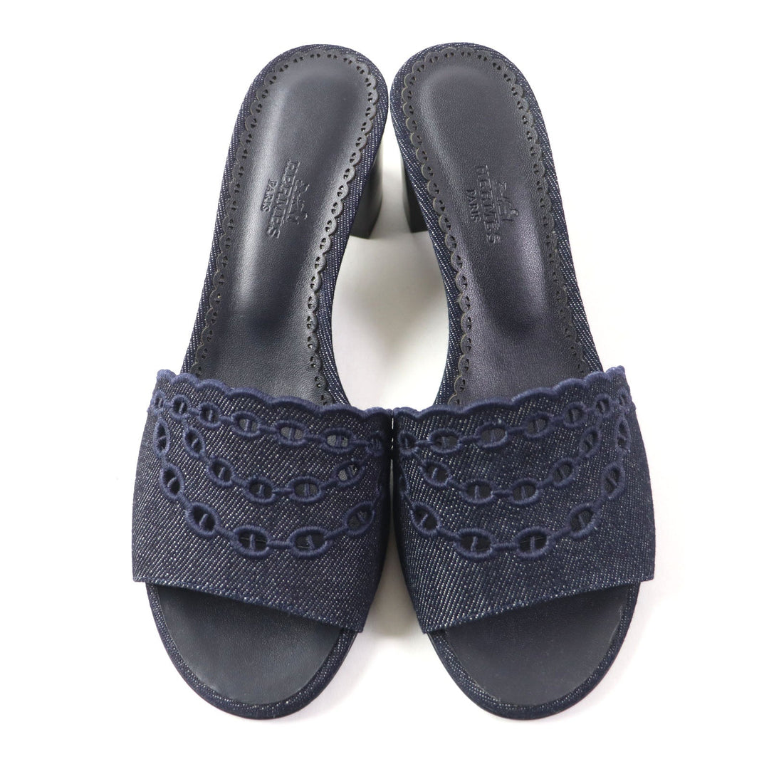 HERMES Sandals Main: Denim Indigo Gladys 45 Women 38 Used Authentic