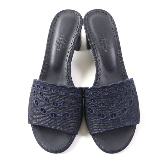 HERMES Sandals Main: Denim Indigo Gladys 45 Women 38 Used Authentic