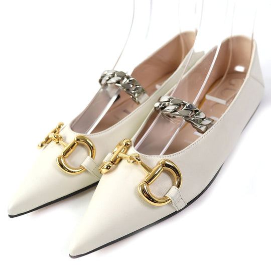 GUCCI pumps 621161 Main: Leather Ivory Women 35 1/2 Used Authentic