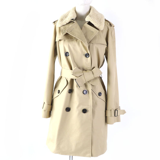 COACH trench coat F86233 Main: 68% cotton, Main: 32% polyester, Lining: 100% polyester, Fur: Mouton, Part: Leather, Lining: (Sleeve lining) 100% cotton Liner: 51% polyester, 2% nylon, 47% wool Part: 100% polyester beige Women S Used Authentic
