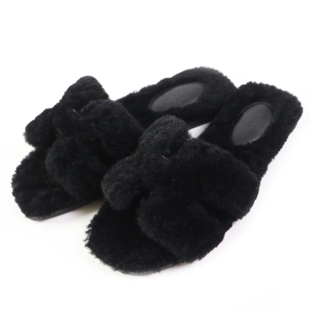 HERMES Sandals H212178Z Ramfer black Oran Women 35 Used Authentic