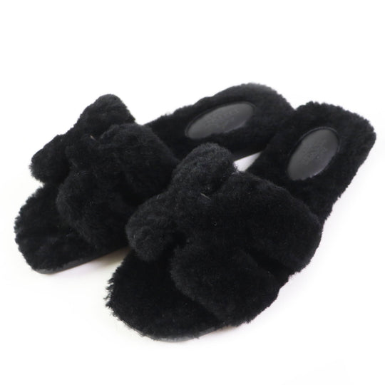 HERMES Sandals H212178Z Ramfer black Oran Women 35 Used Authentic