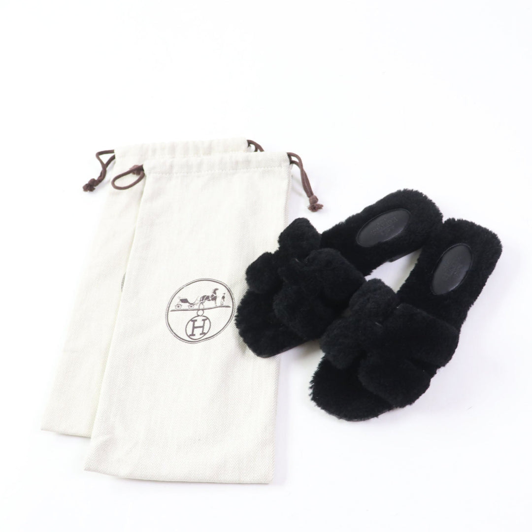 HERMES Sandals H212178Z Ramfer black Oran Women 35 Used Authentic