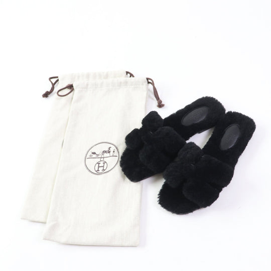 HERMES Sandals H212178Z Ramfer black Oran Women 35 Used Authentic