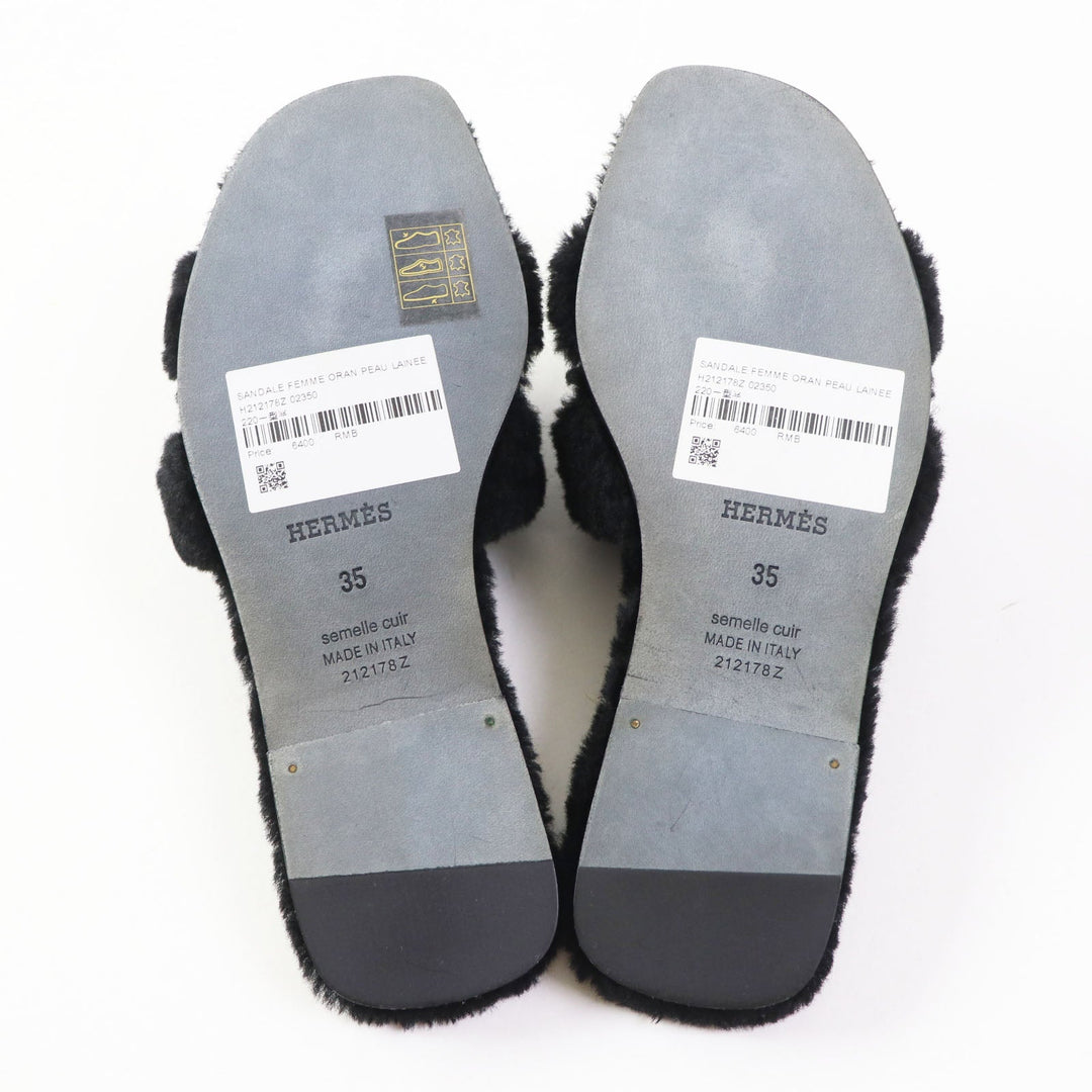 HERMES Sandals H212178Z Ramfer black Oran Women 35 Used Authentic