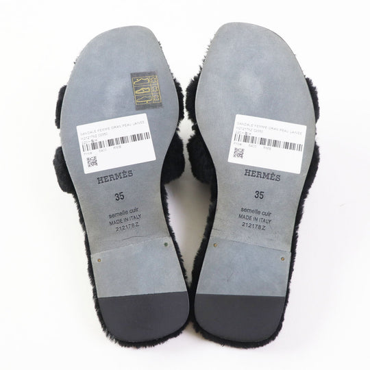 HERMES Sandals H212178Z Ramfer black Oran Women 35 Used Authentic