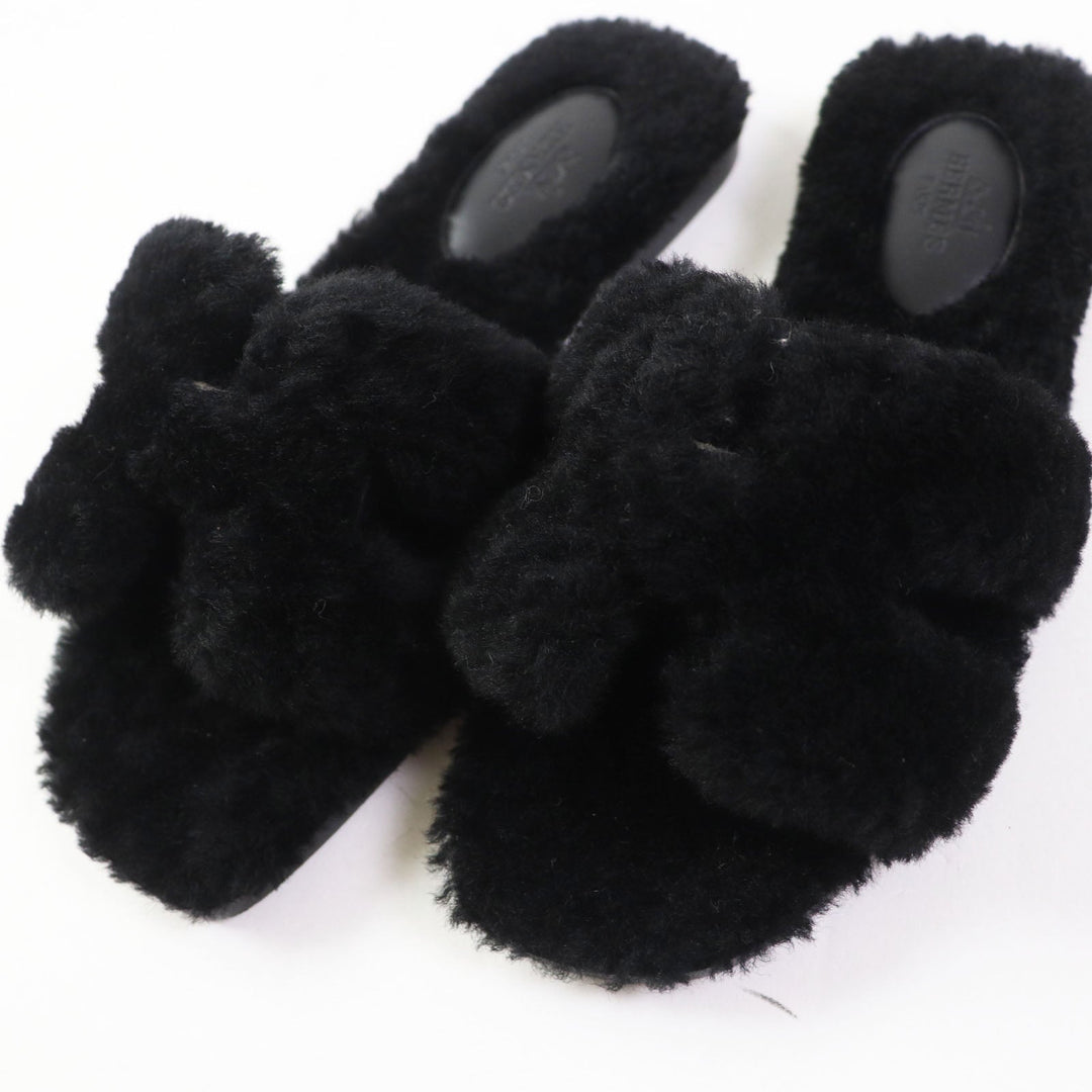 HERMES Sandals H212178Z Ramfer black Oran Women 35 Used Authentic