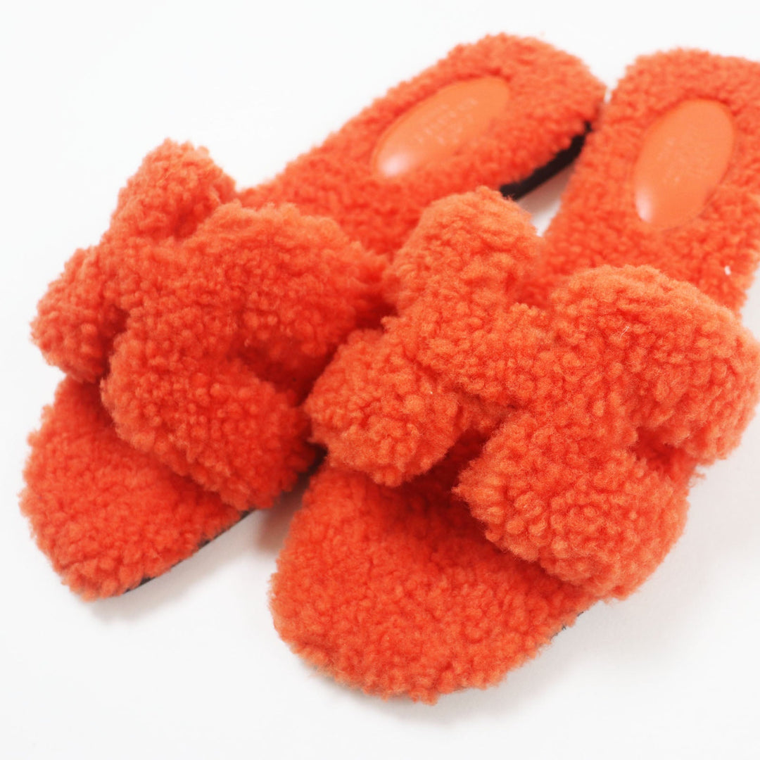 HERMES Sandals H212178Z Ramfer Orange Oran Women 36 1/2 Used Authentic