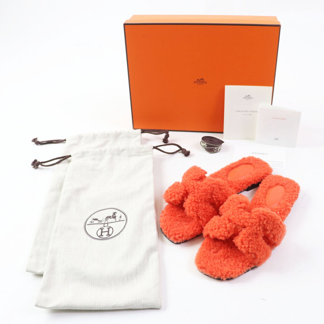 HERMES Sandals H212178Z Ramfer Orange Oran Women 36 1/2 Used Authentic