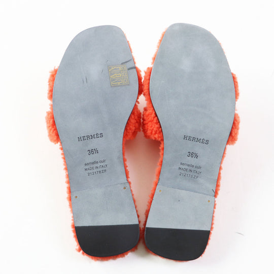 HERMES Sandals H212178Z Ramfer Orange Oran Women 36 1/2 Used Authentic