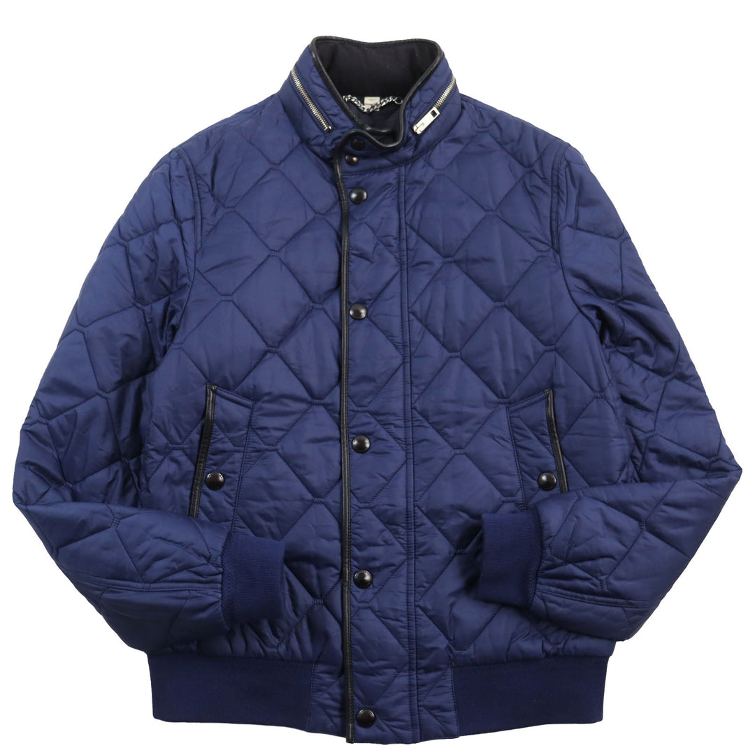 Burberry Prorsum Blouson Outer: 100% polyamide (nylon), Lining: 55% acetate, Lining: 45% viscose (rayon), Filling: 100% polyester, Part: 90% cotton, : 8% polyamide (nylon), : 2% elastane, Part: Lamb leather blue mens M Used Authentic