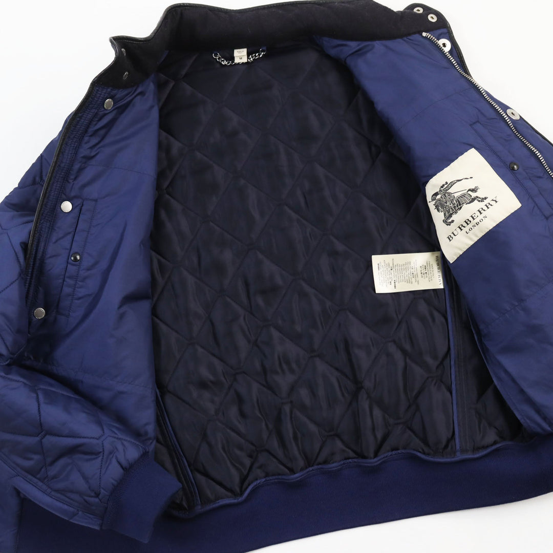 Burberry Prorsum Blouson Outer: 100% polyamide (nylon), Lining: 55% acetate, Lining: 45% viscose (rayon), Filling: 100% polyester, Part: 90% cotton, : 8% polyamide (nylon), : 2% elastane, Part: Lamb leather blue mens M Used Authentic