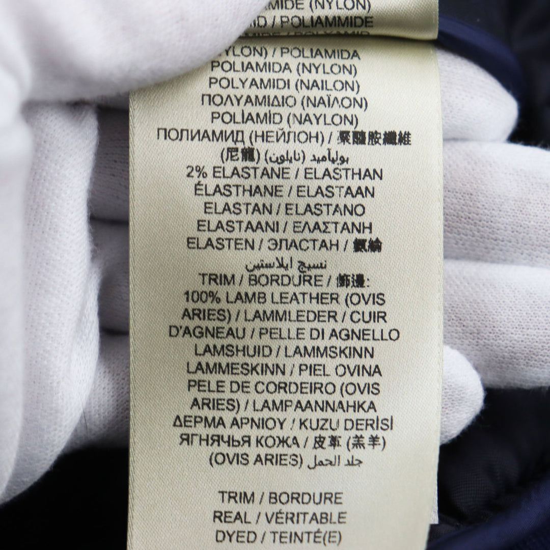 Burberry Prorsum Blouson Outer: 100% polyamide (nylon), Lining: 55% acetate, Lining: 45% viscose (rayon), Filling: 100% polyester, Part: 90% cotton, : 8% polyamide (nylon), : 2% elastane, Part: Lamb leather blue mens M Used Authentic