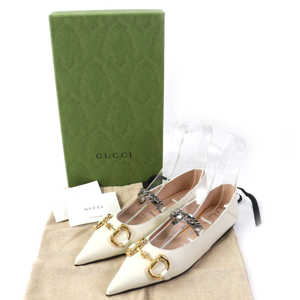 GUCCI pumps 621161 Main: Leather Ivory Women 35 1/2 Used Authentic
