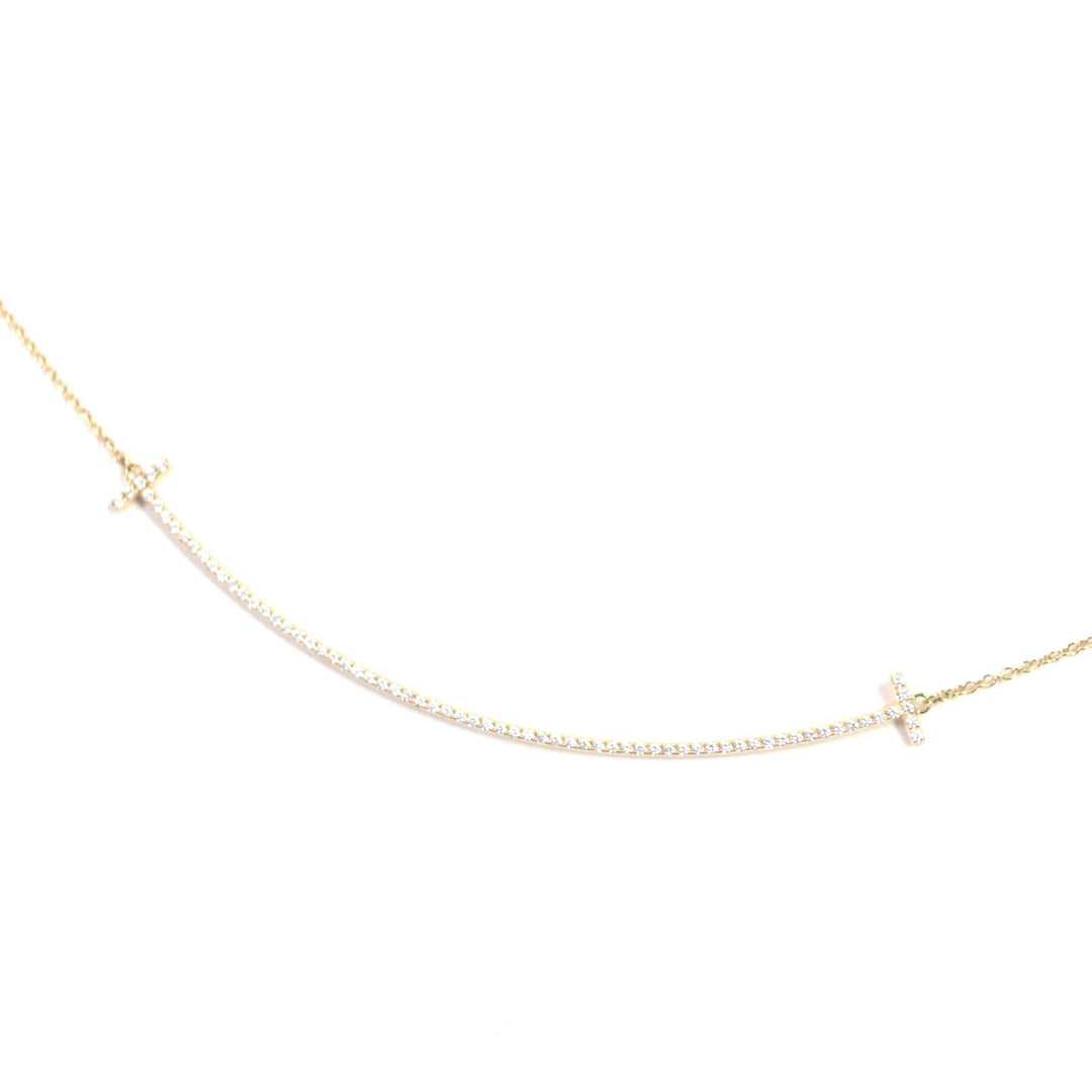 TIFFANY&Co. Necklace Main: AU750, Part: Diamond gold T Smile Women Used Authentic