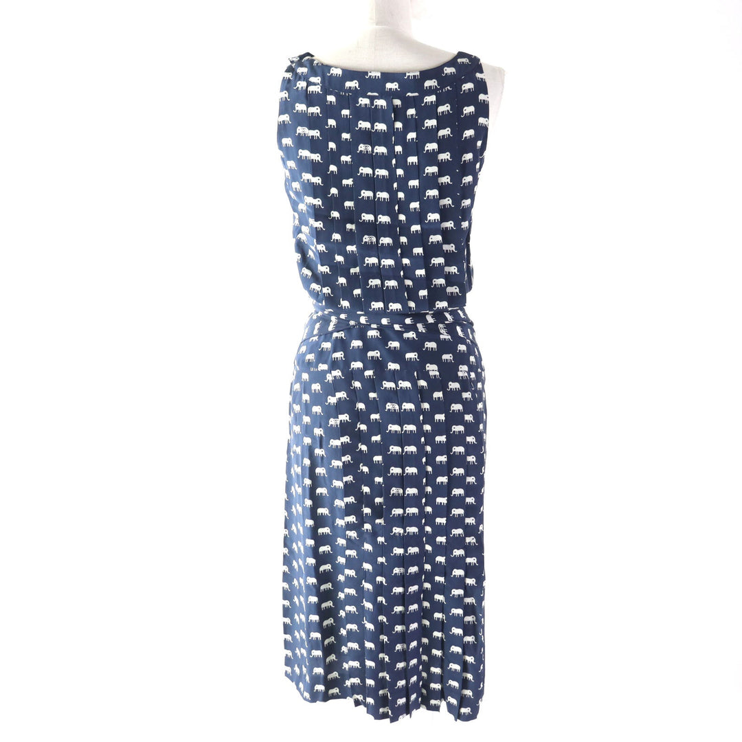 CHANEL one piece Silk.Cotton canvas Navy Ivory Women 34 Used Authentic