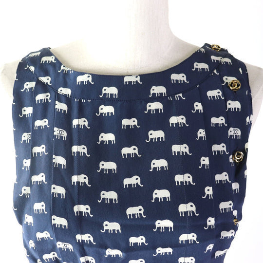 CHANEL one piece Silk.Cotton canvas Navy Ivory Women 34 Used Authentic