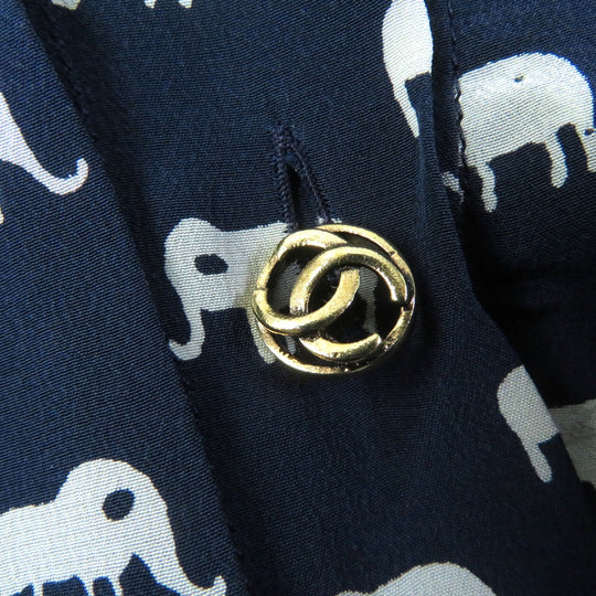 CHANEL one piece Silk.Cotton canvas Navy Ivory Women 34 Used Authentic