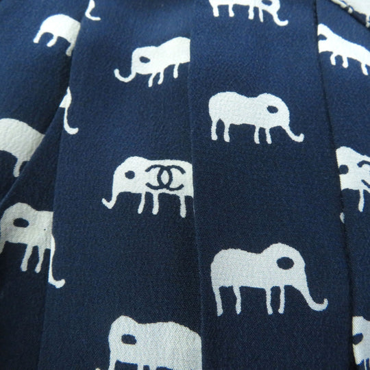 CHANEL one piece Silk.Cotton canvas Navy Ivory Women 34 Used Authentic
