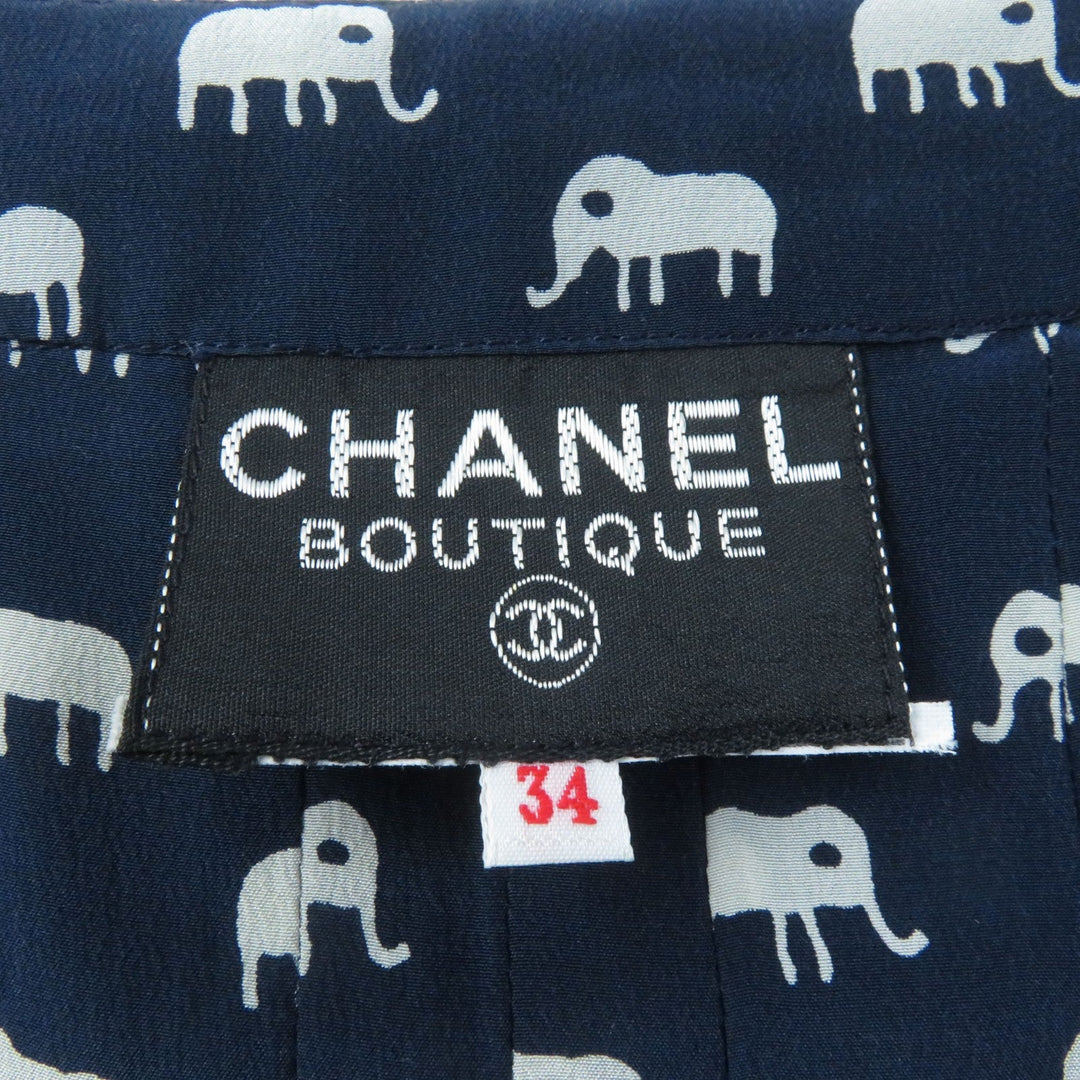 CHANEL one piece Silk.Cotton canvas Navy Ivory Women 34 Used Authentic