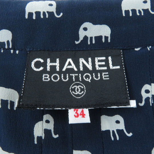 CHANEL one piece Silk.Cotton canvas Navy Ivory Women 34 Used Authentic