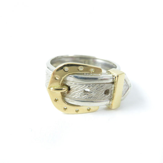 HERMES Ring Main�FSV925 , Main�F750 Silver gold Horseshoe Combi Ring Women Used Authentic