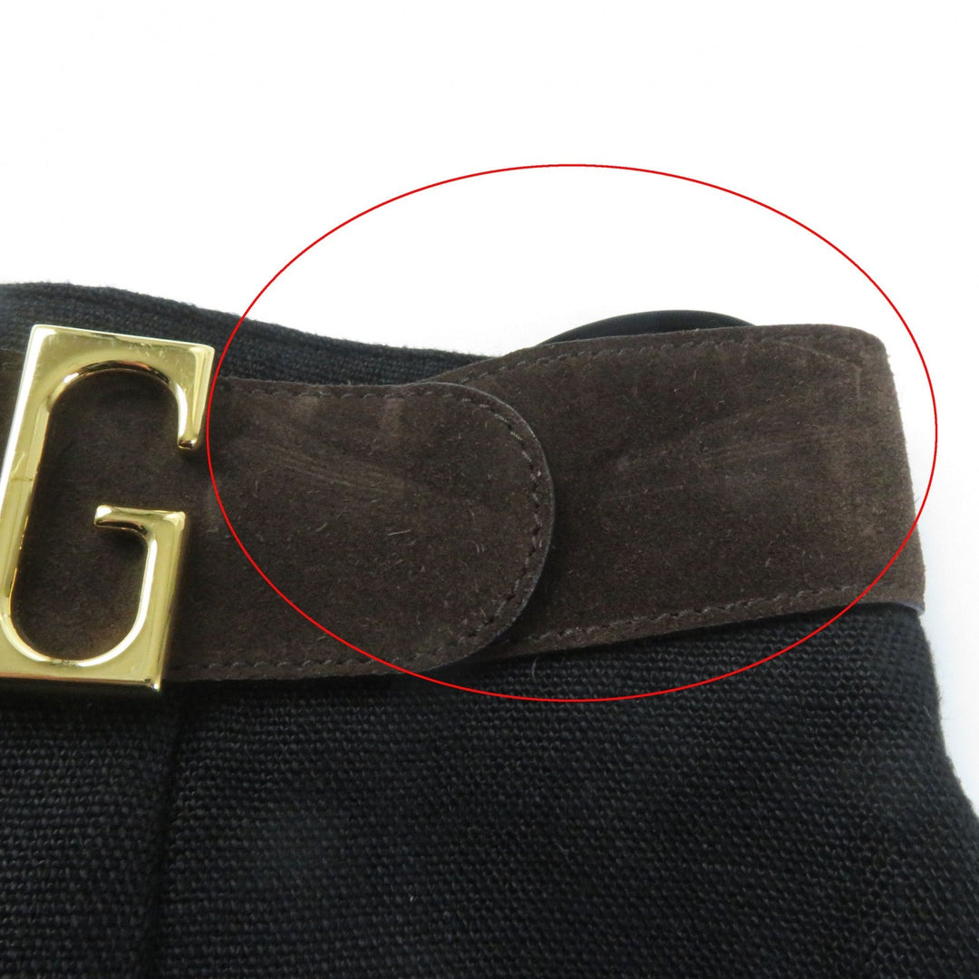 GUCCI Pleated skirt 511243 Outer: 100% linen, Lining: 68% rayon, Lining: 32% silk, Part: suede leather Black brown Women 40 Used Authentic