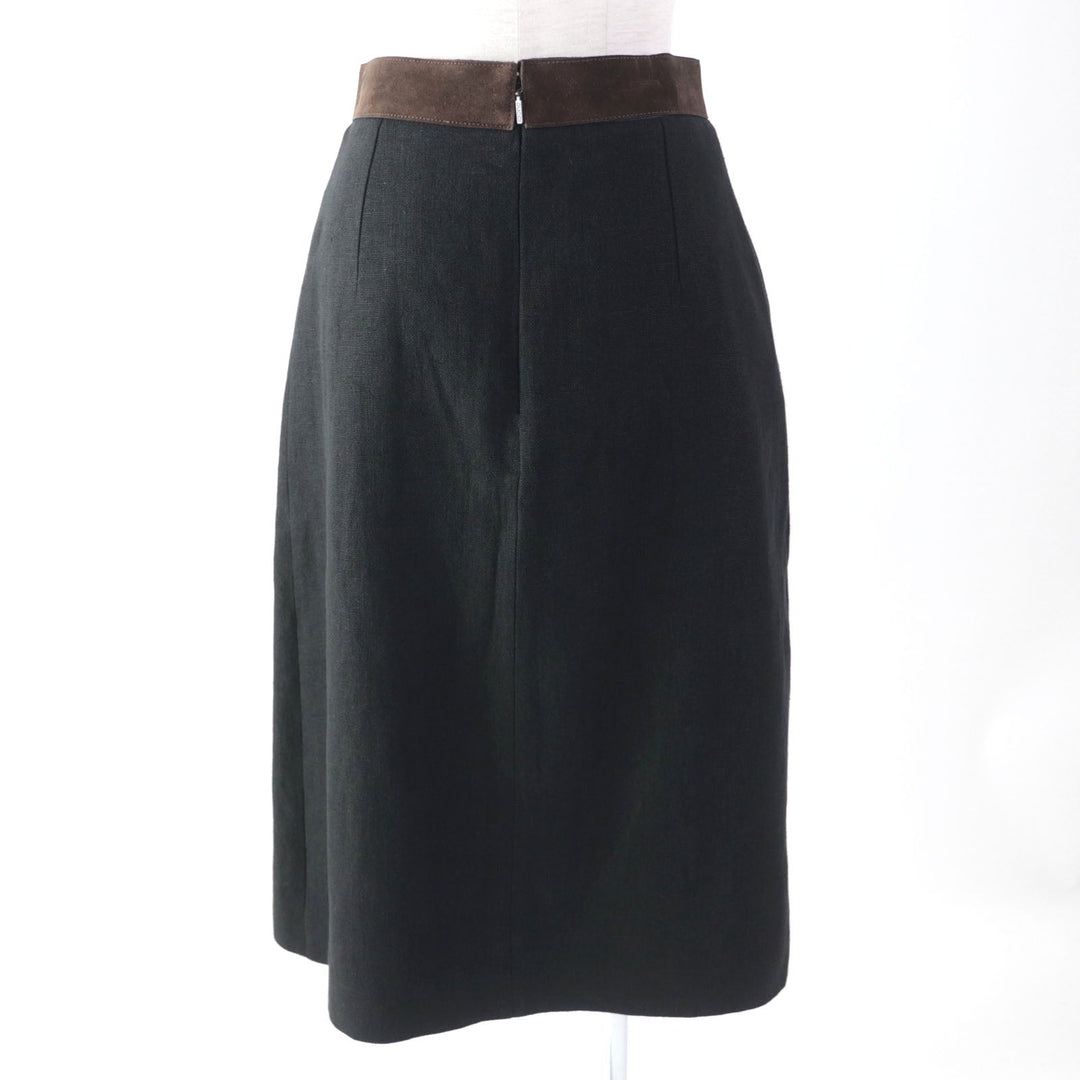 GUCCI Pleated skirt 511243 Outer: 100% linen, Lining: 68% rayon, Lining: 32% silk, Part: suede leather Black brown Women 40 Used Authentic