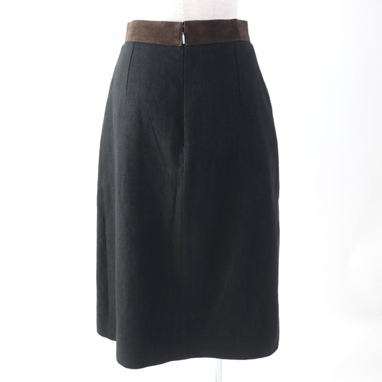 GUCCI Pleated skirt 511243 Outer: 100% linen, Lining: 68% rayon, Lining: 32% silk, Part: suede leather Black brown Women 40 Used Authentic