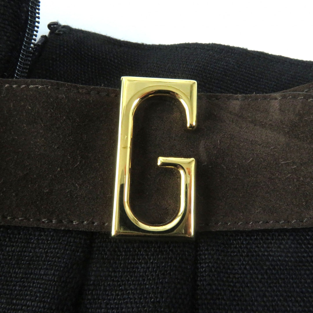 GUCCI Pleated skirt 511243 Outer: 100% linen, Lining: 68% rayon, Lining: 32% silk, Part: suede leather Black brown Women 40 Used Authentic