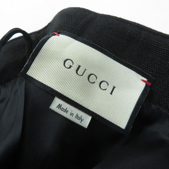 GUCCI Pleated skirt 511243 Outer: 100% linen, Lining: 68% rayon, Lining: 32% silk, Part: suede leather Black brown Women 40 Used Authentic