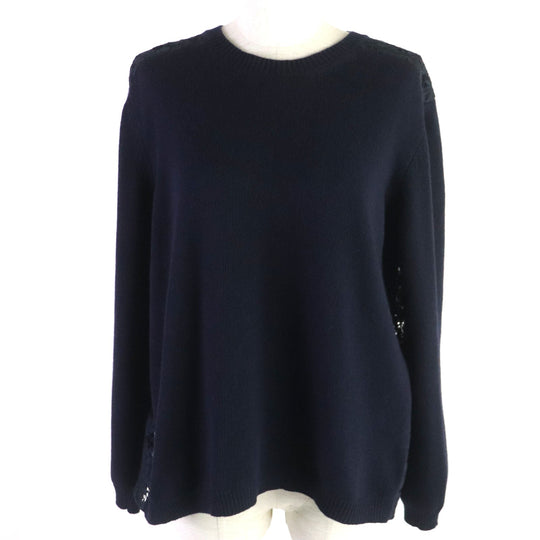 VALENTINO knit Outer: 70% wool, Outer: 30% cashmere, Lace: 77% cotton, 17% rayon, 6% nylon Navy Women L Used Authentic