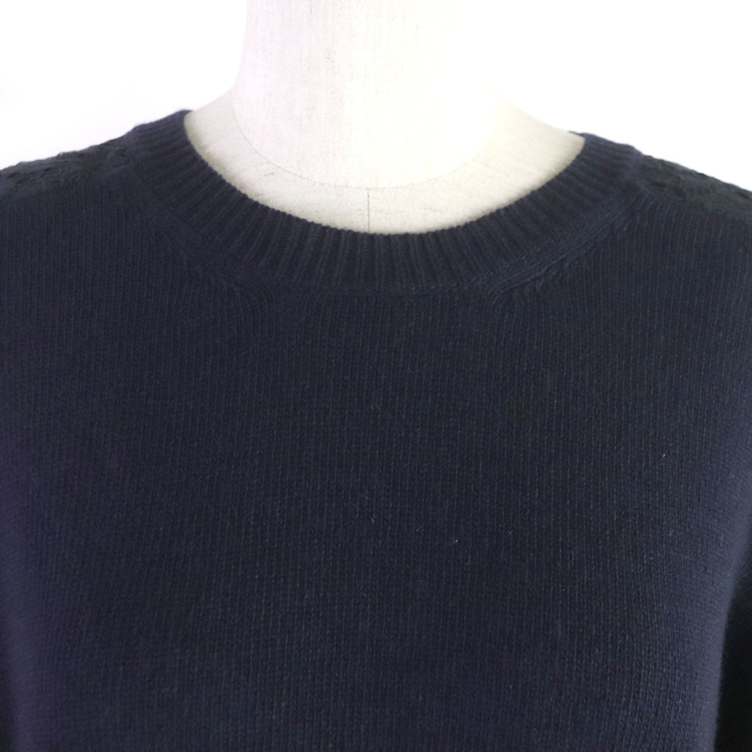 VALENTINO knit Outer: 70% wool, Outer: 30% cashmere, Lace: 77% cotton, 17% rayon, 6% nylon Navy Women L Used Authentic
