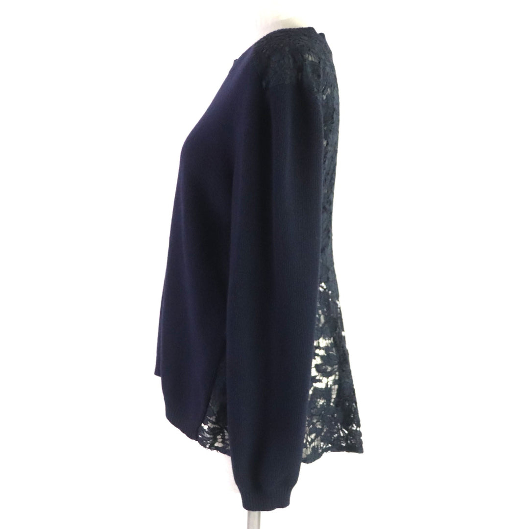 VALENTINO knit Outer: 70% wool, Outer: 30% cashmere, Lace: 77% cotton, 17% rayon, 6% nylon Navy Women L Used Authentic