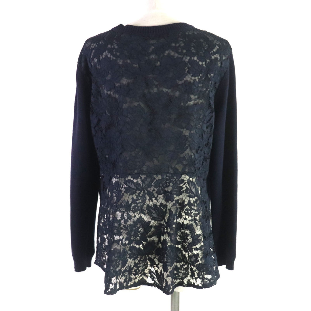 VALENTINO knit Outer: 70% wool, Outer: 30% cashmere, Lace: 77% cotton, 17% rayon, 6% nylon Navy Women L Used Authentic
