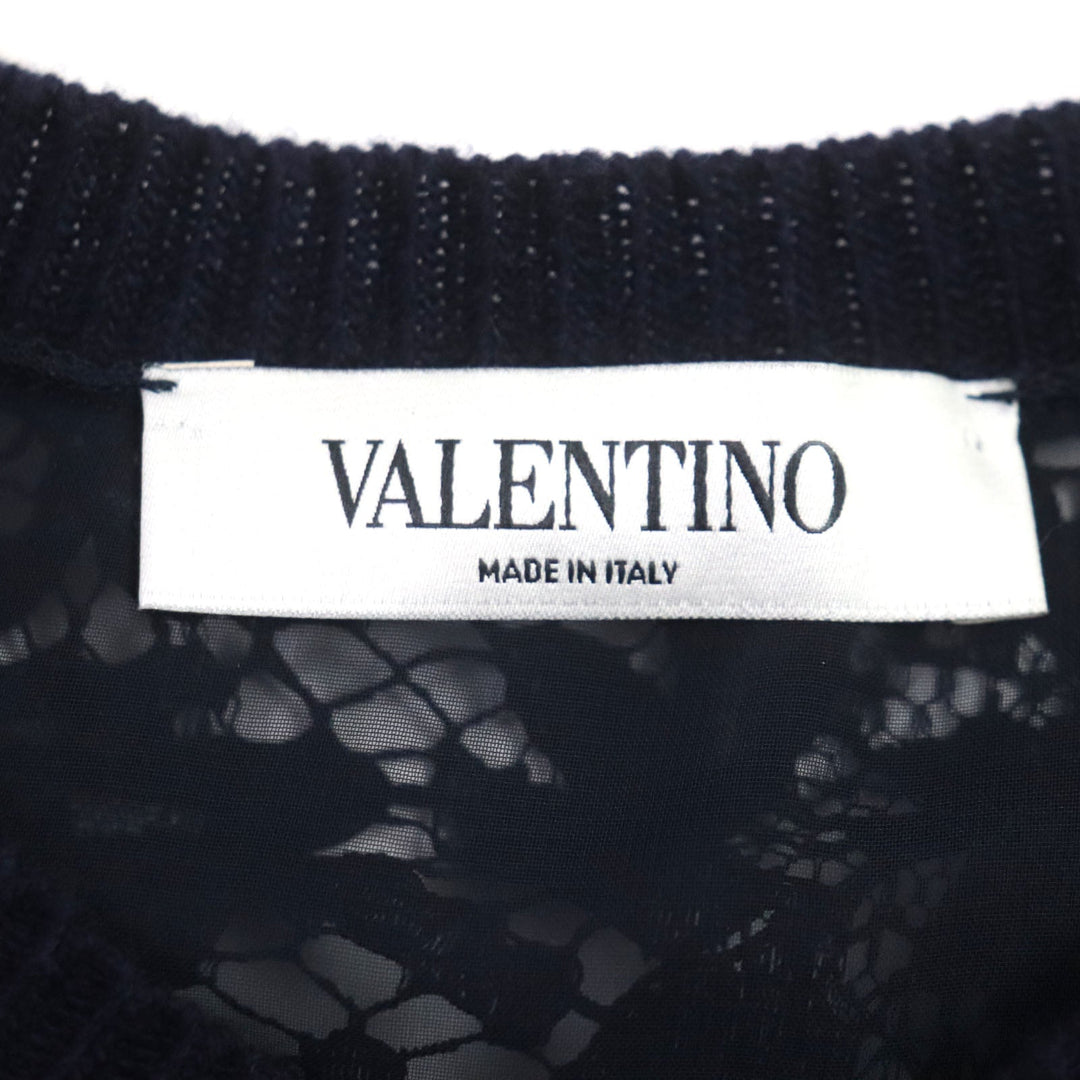 VALENTINO knit Outer: 70% wool, Outer: 30% cashmere, Lace: 77% cotton, 17% rayon, 6% nylon Navy Women L Used Authentic