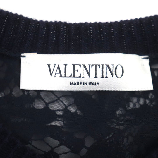 VALENTINO knit Outer: 70% wool, Outer: 30% cashmere, Lace: 77% cotton, 17% rayon, 6% nylon Navy Women L Used Authentic