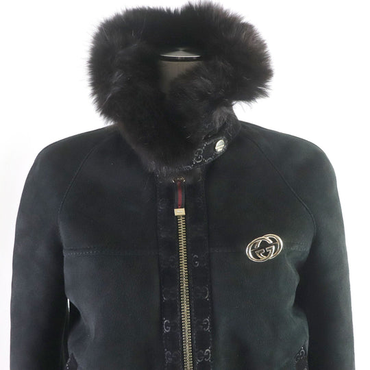 GUCCI Mouton jacket Main: Lamb leather, Fur: Fox, Part: 100% wool black Women 40 Used Authentic