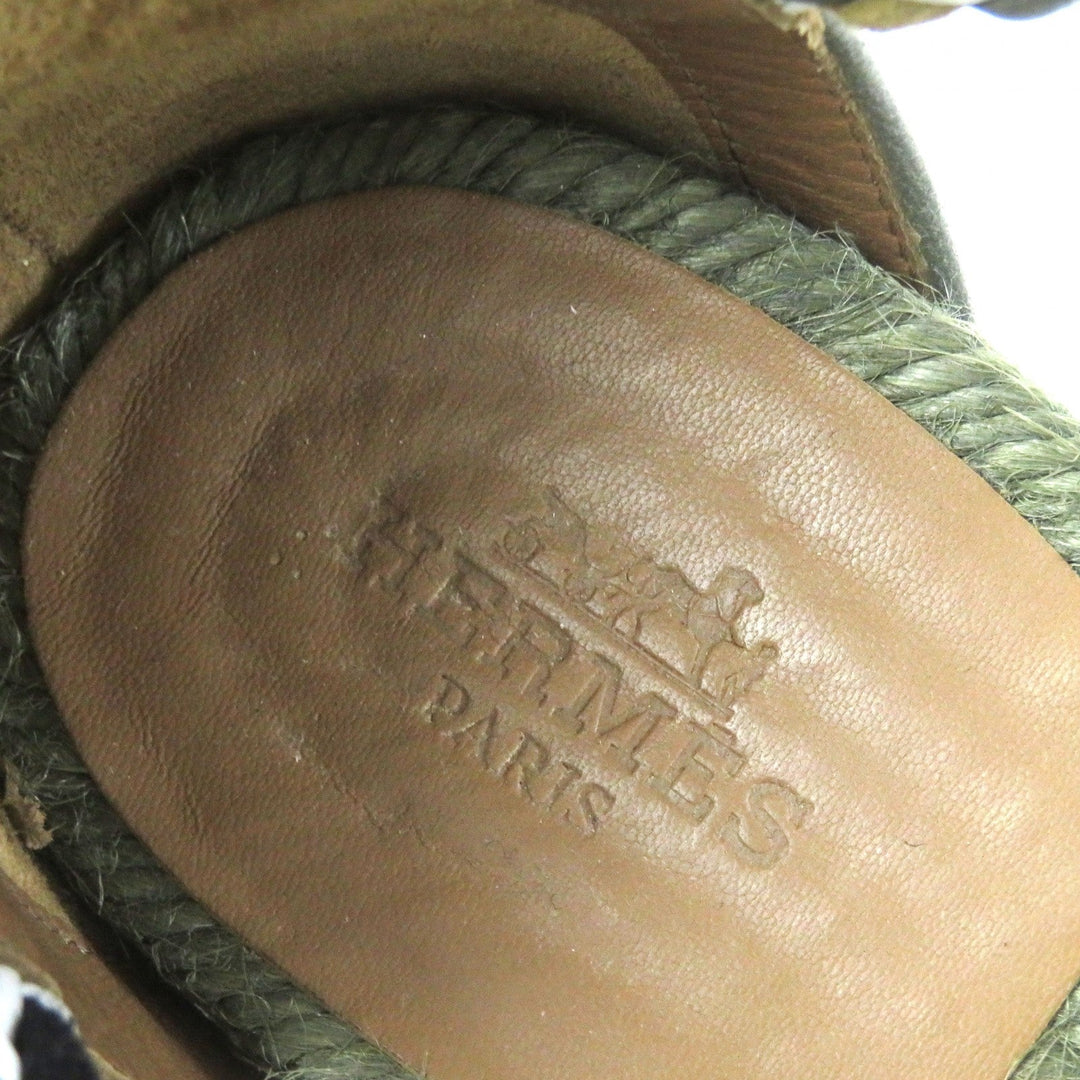 HERMES Sandals leather khaki Flat shoes Ankle With Strap Mesh design Women 36 Used Authentic